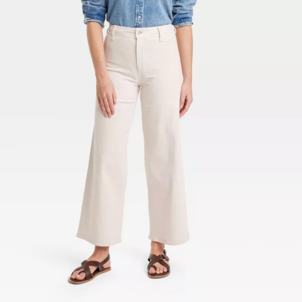 New 16 Cream Women's High Rise Sailor Wide Leg Ankle Jeans - Universal Thread